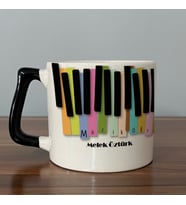 Kişiye Özel Müzik Öğretmeni Baskılı Siyah Kulplu D Kupa (Beyaz)