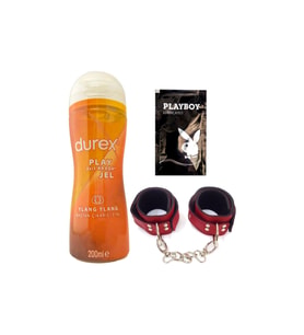 Durex Play 2si1 Arada Ylang Ylang Baştan Çıkartmaya & Kayganlaştırmaya Jel 200 ml + Kırmızı Deri El Kelepçesi + Hediye