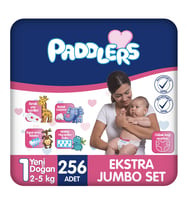 Paddlers Yenidoğan Bebek Bezi 1 Numara (2-5 Kg) 256 Adet – Ekstra Jumbo Set