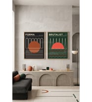 Geometrik Minimalizm 2'li Ahşap Çerçeveli Tablo Seti