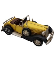 El Yapımı Eskitme Sarı Vintage Metal Cabrio Araba Biblo - Klasik Roadster Dekoratif Otomobil Model