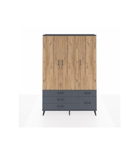 Arges Dolap 5 Raflı 5 Çekmeceli Tek Askılı 132x30x195 Antrasit-Çam/Antrasit