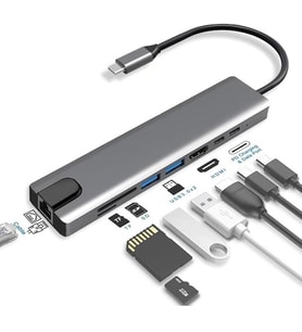Diperla  AL-C80 Type-C 8in1 Çevirici Adaptör 4K Hdmi + 2Port USB 3.0 + Rj45 Gbit+ Sd Micro Kart