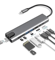 Diperla  AL-C80 Type-C 8in1 Çevirici Adaptör 4K Hdmi + 2Port USB 3.0 + Rj45 Gbit+ Sd Micro Kart