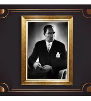 Altın Varaklı Çerçeveli Paspartulu Atatürk Tablo z4724 (Gold)