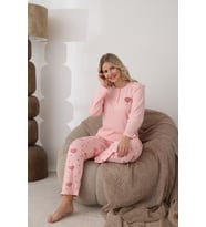 Lindros Kadın Pamuk'lu Düğme Yaka Raporlu İnterlok KIŞLIK Pijama Takımı 0112 - 1 Adet (Pembe)