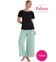 Seamlife Kadın Geniş Dantel Detay Yaka Viskon Kısa Kol Palazzo Dokuma Cepli Alt-Geniş Paça Cepli Homewear (Siyah)