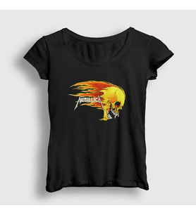 Presmono Kadın Siyah Fire Metallica T-Shirt 291852tt