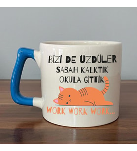 Bizi De Üzdüler Turuncu Kedi Baskılı Mavi D Kupa