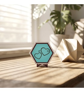 Modern Görünümlü İkili Kalp Masaüstü Süsü Yaşam Alanlarınıza Pozitif Enerji Katan Özel Dekoratif Parça 10x10 cm, Turkuaz