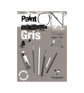 Clairefontaine Paint'On Gri Multi-Techniques Karışık Teknik Blok 250 gr. 30 Yp. A4 