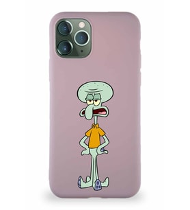 Apple iPhone 11 Pro Soft Premier Kapak Squidward Dokunaç Tasarımlı Silikon Kılıf - Pudra (Şeffaf)