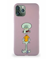 Apple iPhone 11 Pro Soft Premier Kapak Squidward Dokunaç Tasarımlı Silikon Kılıf - Pudra (Şeffaf)