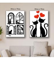aşk kedi pencere tablo resim kanvas 2 adet 50x70