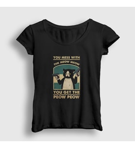 Presmono Kadın Siyah You Mess With The Meow Kedi Kedili T-Shirt 505402tt