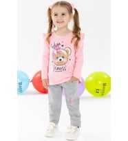 Breeze Kız Çocuk Taytlı Takım Fiyonklu Ayıcık Baskılı 1.5-5 Yaş, Pembe