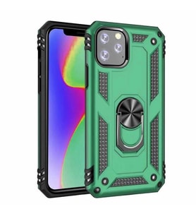 Apple iPhone 11 Pro Kılıf Metal For Car Yüzüklü Standlı Military Ring Serisi (Yeşil)
