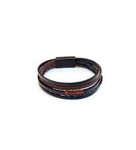 Shadow Weave – Siyah & Kahverengi Örgü Detaylı Hakiki Deri Erkek Bileklik-1448