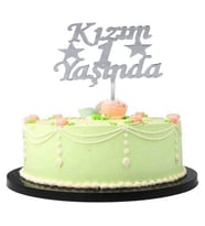 Kızım 1 Yaşında İlk Yaş Doğum Günü Partisi Pleksi Pasta Süsü Gümüş Renk