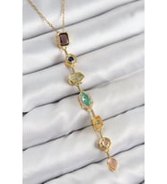 Pirinç Renkli Zirkon Taşlı Model Gold Renk 7 Element Kadın Y Kolye 5886 - HPSBYI9108-7414