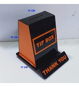 Miraj Reklam Tip Box Bahşiş Kutusu, Sadaka Kutusu ve Kumbara Turuncu Pleksi İngilizce