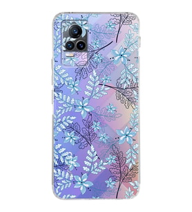 Vivo Y73 Uyumlu Kamera Korumalı Kapak Floral Mavi Tasarımlı Şeffaf Silikon Kılıf