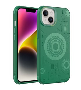 Lexroo iPhone 14 Plus Kılıf Wireless Şarj Özellikli Desenli Hot Kılıf - Koyu Yeşil