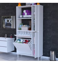 Modilayn Mis Urla Yenice 90 x 183 x 31,5 cm Kirli Çamaşır Dolabı Sepetli Banyo Dolabı (Beyaz)