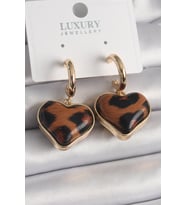 Pirinç Gold Renk 3D Kalp Leopar Desen Model Kadın Küpe 5886 - SSSSSS2912-1187