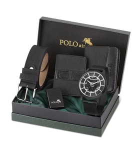 Polo air Kutulu Erkek Saat Spor Çakmak Kemer Cüzdan Kartlık Seti PL-0705E