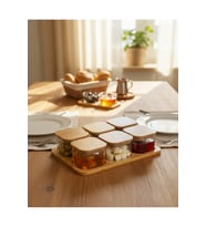 Bambu Kapaklı Standlı Kare Kahvaltılık 6’lı Set