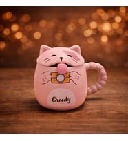 Sevimli Kedi Tasarımlı Kapaklı Kupa Bardak Seramik Kahve Fincanı Hediyelik (Pudra Pembe)