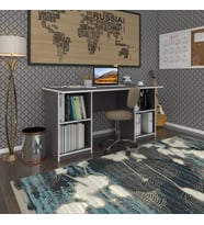 Kenzlife ofis masası masi oka gri 75*170*60 raflı dolap çiftli bilgisayar çalışma masası (Karışık)
