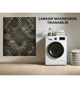 Makine Kaymaz Yıkanabilir Antrasit Geometrik Salon Halısı Mutfak Halısı Koridor Halısı Yolluk 5569