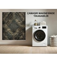 Makine Kaymaz Yıkanabilir Antrasit Geometrik Salon Halısı Mutfak Halısı Koridor Halısı Yolluk 5569
