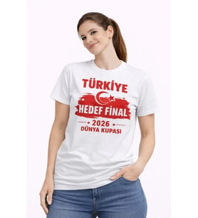 TÜRKİYE Baskılı Tişört Ay Yıldız 2026 Dünya Kupası Taraftar Forma T-Shirt - Beyaz
