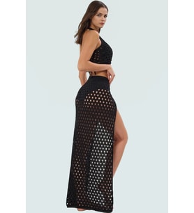 Kolsuz Kroşe Bluz Etek Takım Pamuklu Polyester Triko Yaz Plaj Modası Rahat Ve Şık