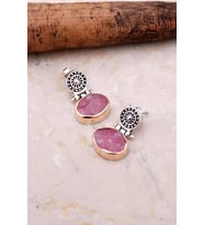 Pembe Kuvars Antik Tasarım Elişi Gümüş Küpe 5139