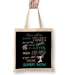 Super Mom Süper Anne Bez Çanta Uzun Saplı