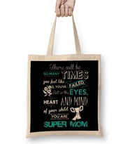 Super Mom Süper Anne Bez Çanta Uzun Saplı