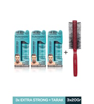 Fontenay Saç Şekillendirici Pudra Toz Wax Mat Effect Mavı 20gr X3 + Profesyonel Saç Fırçası 1017 4'lü Set 