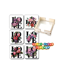 BİLGE tasarım sevgiliye love temalı Ahşap Bardak Altlığı - 6 lı set Set AHŞAP ÖZEL TASARIM KUTULU