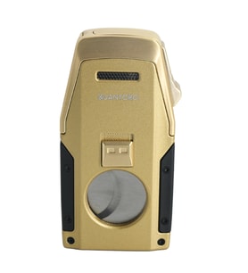 Quantoro Çift Torch Pürmüz Düz Kesici/Delicili Gold Metal Puro Çakmağı - TRZ1128