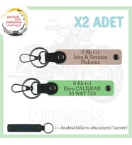 Motor Severlere Özel, İsim Plaka ve 0 Rh (+) Kan Grubu Yazılı x2 Anahtarlık, Yavruağzı-F Yeşil-Laci (Çok Renkli)