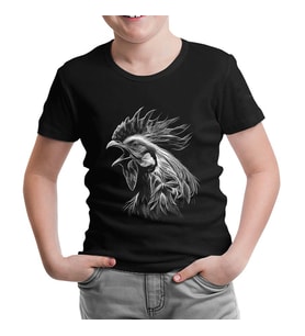 Rooster Realistic Siyah Çocuk Tshirt
