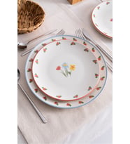 Çiçek Desenli Porselen Pasta ve Kahvaltı Tabağı Seti, 6 adet, 20 cm