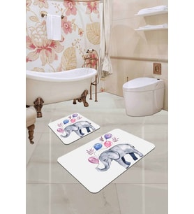 Ekru Filli Banyo Halısı Klozet Takımı 2'li Paspas Seti BS225