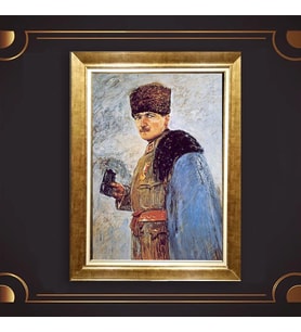 Altın Varaklı Çerçeveli Paspartulu Atatürk Tablo nl02A261 (Gold)
