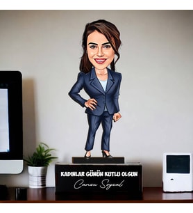 Kişiye Özel Güven Duyulan Çalışan Kadın Karikatürlü Biblo