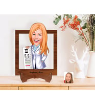 BK Gift Kişiye Özel Kadın Göz Doktoru Karikatürlü Ahşap Standlı 3D Biblo-1 (Beyaz)